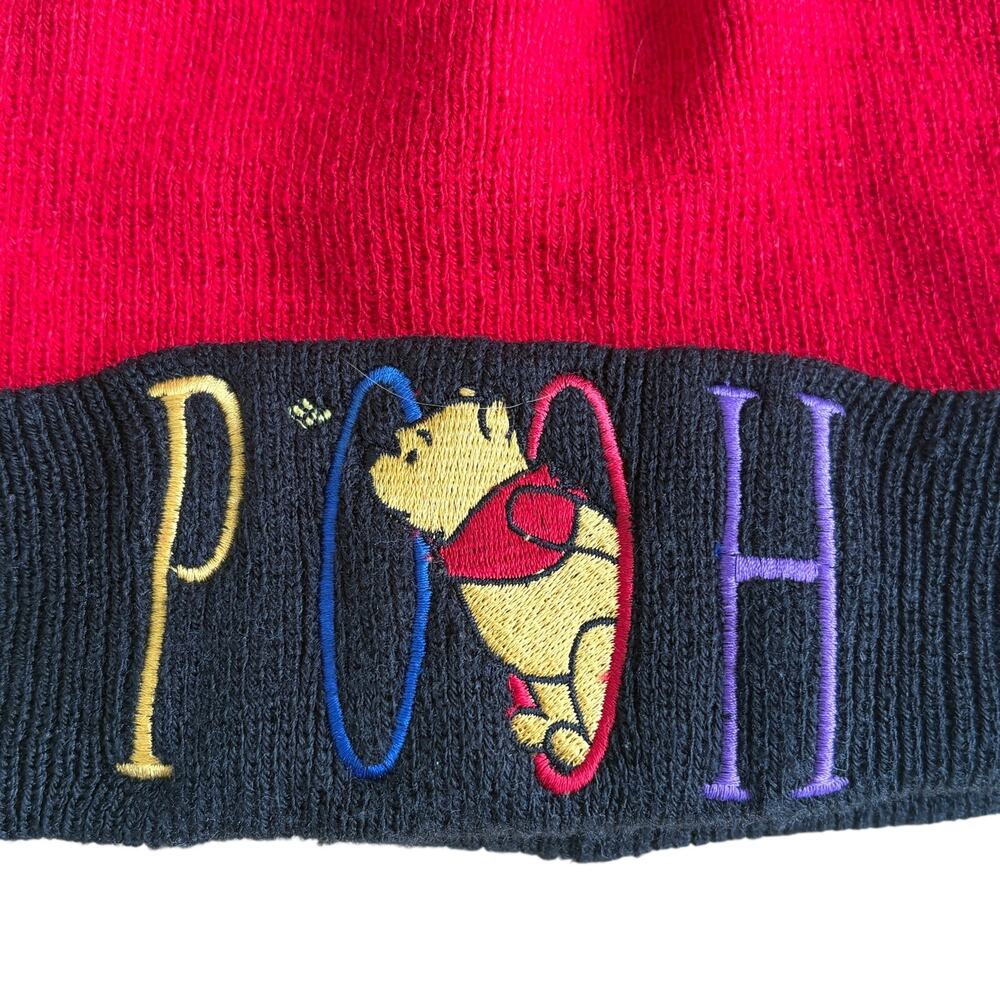 Winnie the Pooh Disney Red Black Vintage 90's Black Red Beanie Snow Winter‎ Hat - Picture 2 of 5